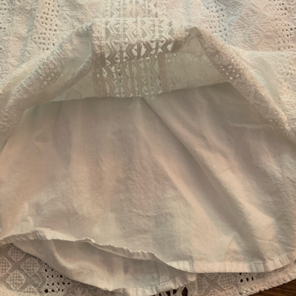 ESTHER White Lace Puff Sleeve Lined Mini Dress Sz S/8 Elegant Eyelet - Picture 9 of 16